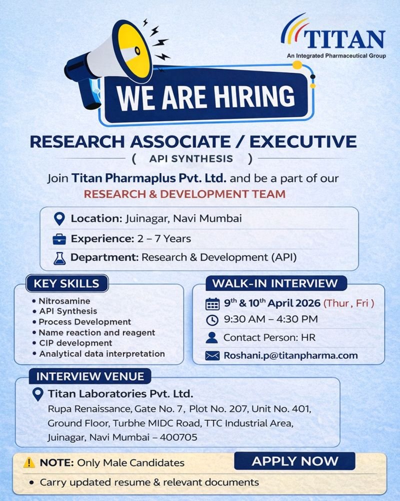 Titan Pharmaplus Hiring For Research & Development