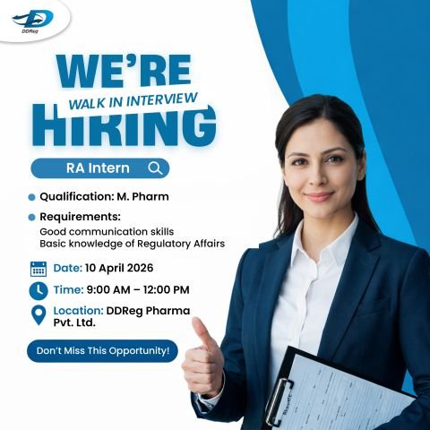 Freshers Needed In Regulatory Affairs Intern At DDReg Pharma