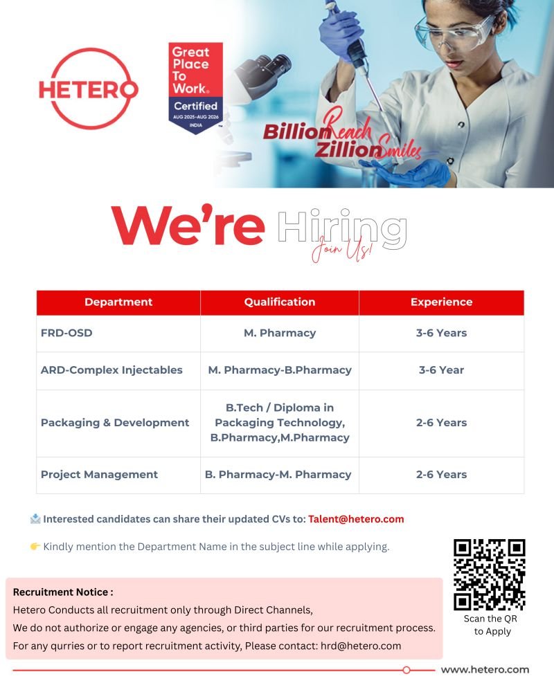 Hetero Hiring For Packaging / Project Management / ARD / FRD
