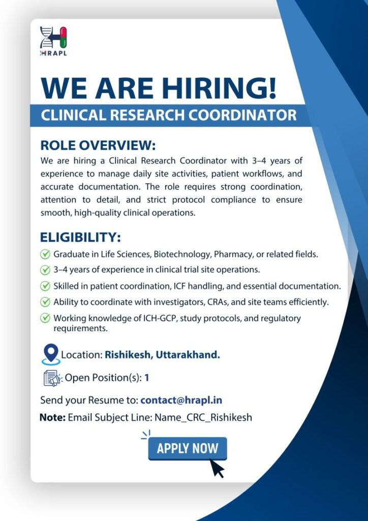 HRAPL Hiring For Clinical Research Coordinator HRAPL Hiring For Clinical Research Coordinator