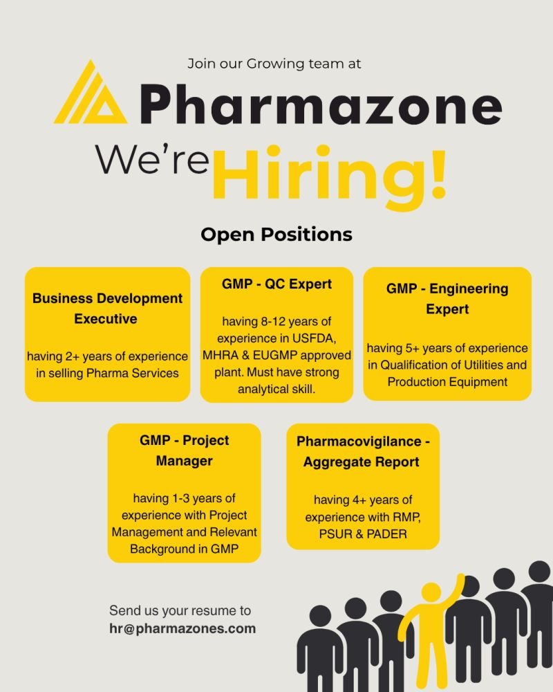 Pharmazone Hiring For Business Development, GMP Quality Control, Engineering, Project Management, and Pharmacovigilance