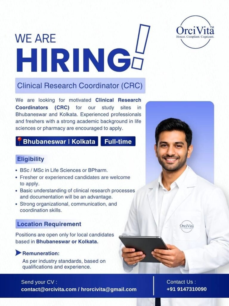 Freshers Needed In Clinical Research Coordinator At OrciVita