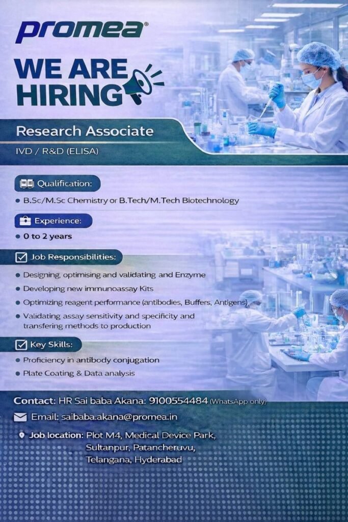 Freshers Needed In Research Associate – IVD / R&D At Promea