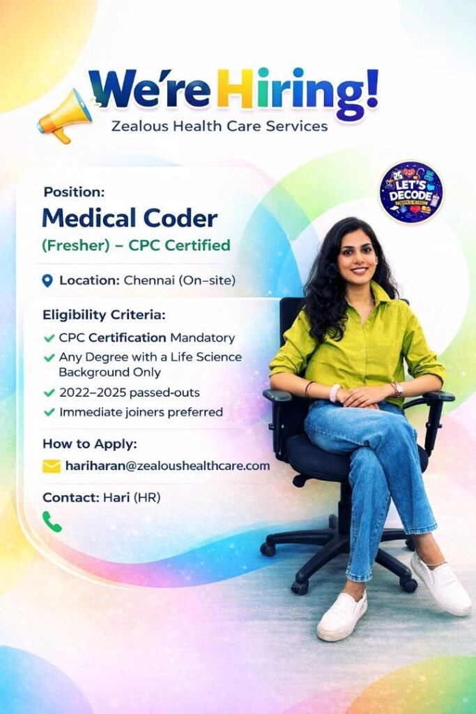 Freshers Needed in Medical Coder At Zealous Health Care