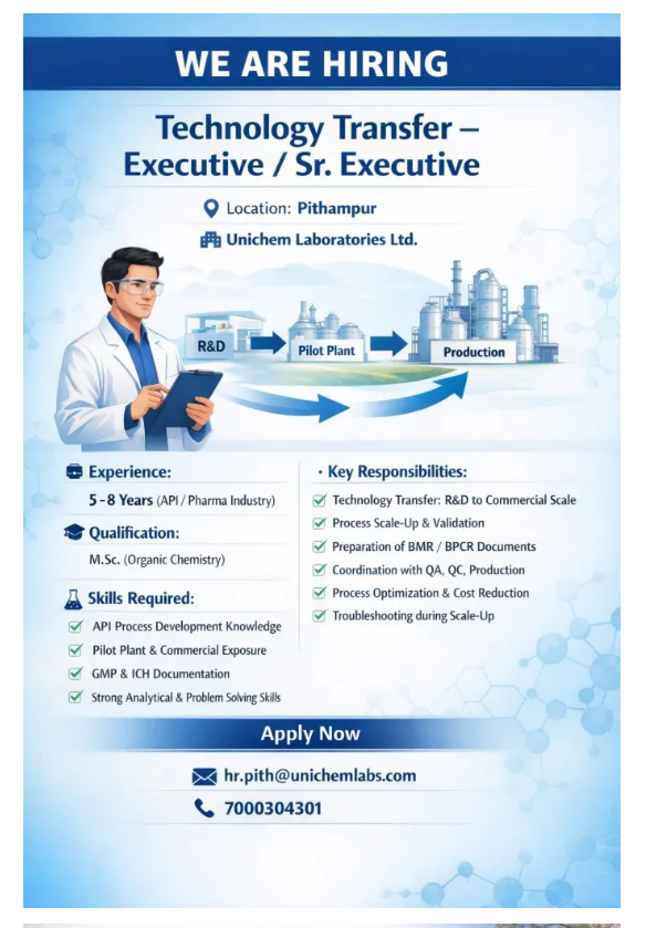 Unichem Laboratories Hiring For Production / R&D / Engineering Unichem Laboratories Hiring For Production / R&D / Engineering