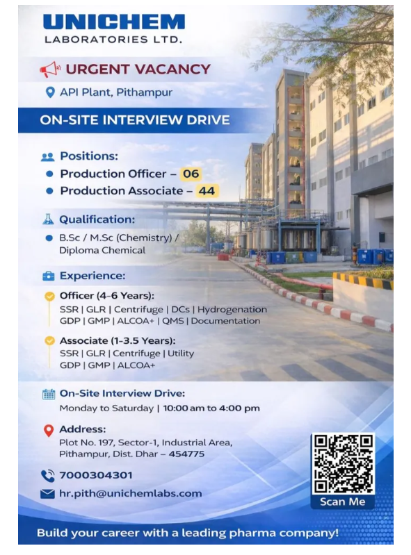 Unichem Laboratories Hiring For Production / R&D / Engineering Unichem Laboratories Hiring For Production / R&D / Engineering