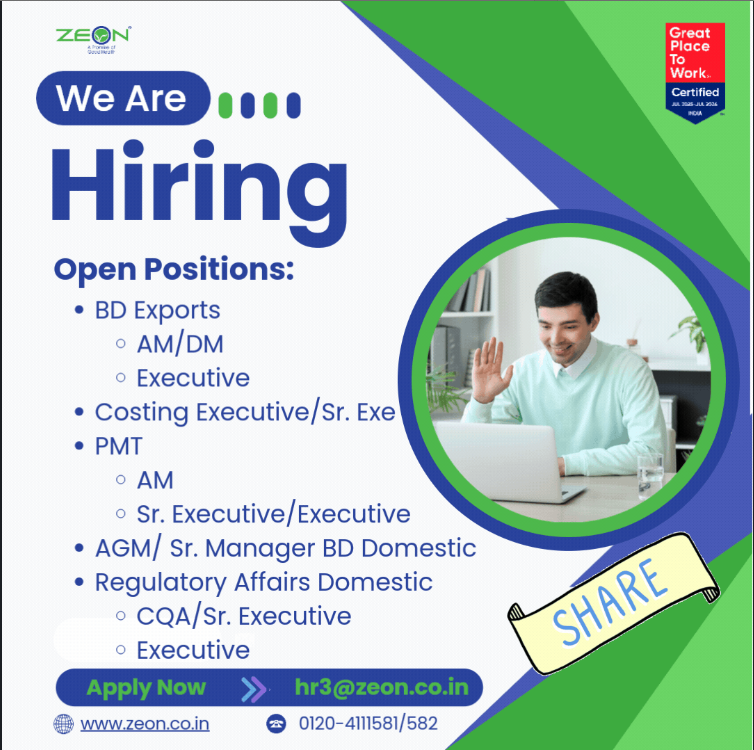Zeon Lifesciences Hiring For Business Development / Regulatory Affairs / Quality Assurance / Product Management Team