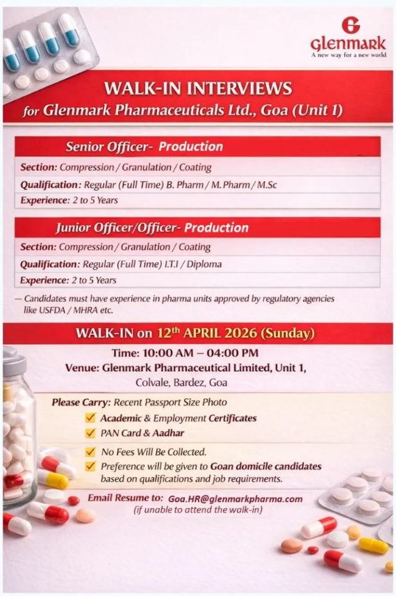Glenmark Pharmaceuticals Hiring For Production Glenmark Pharmaceuticals Hiring For Production