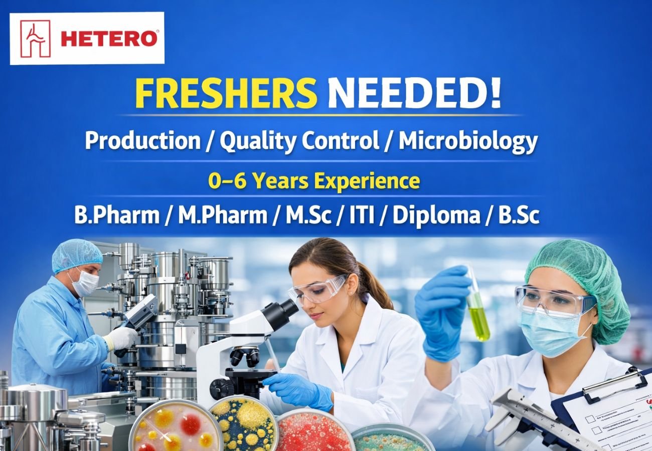 Freshers Needed In Production / Quality Control / Microbiology At Hetero