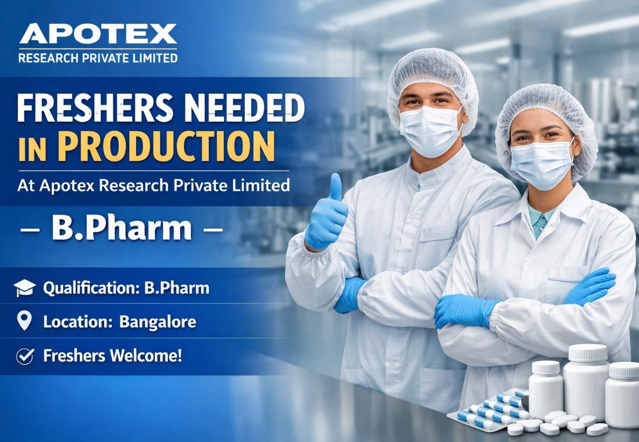 Freshers Needed In Production At Apotex Research Private Limited