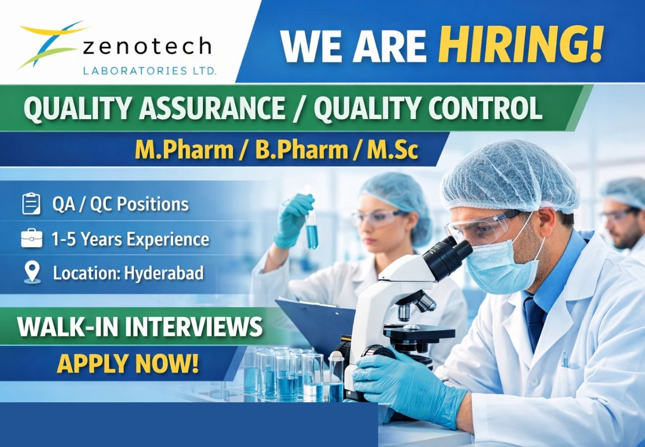 Zenotech Laboratories Hiring For Quality Assurance / Quality Control