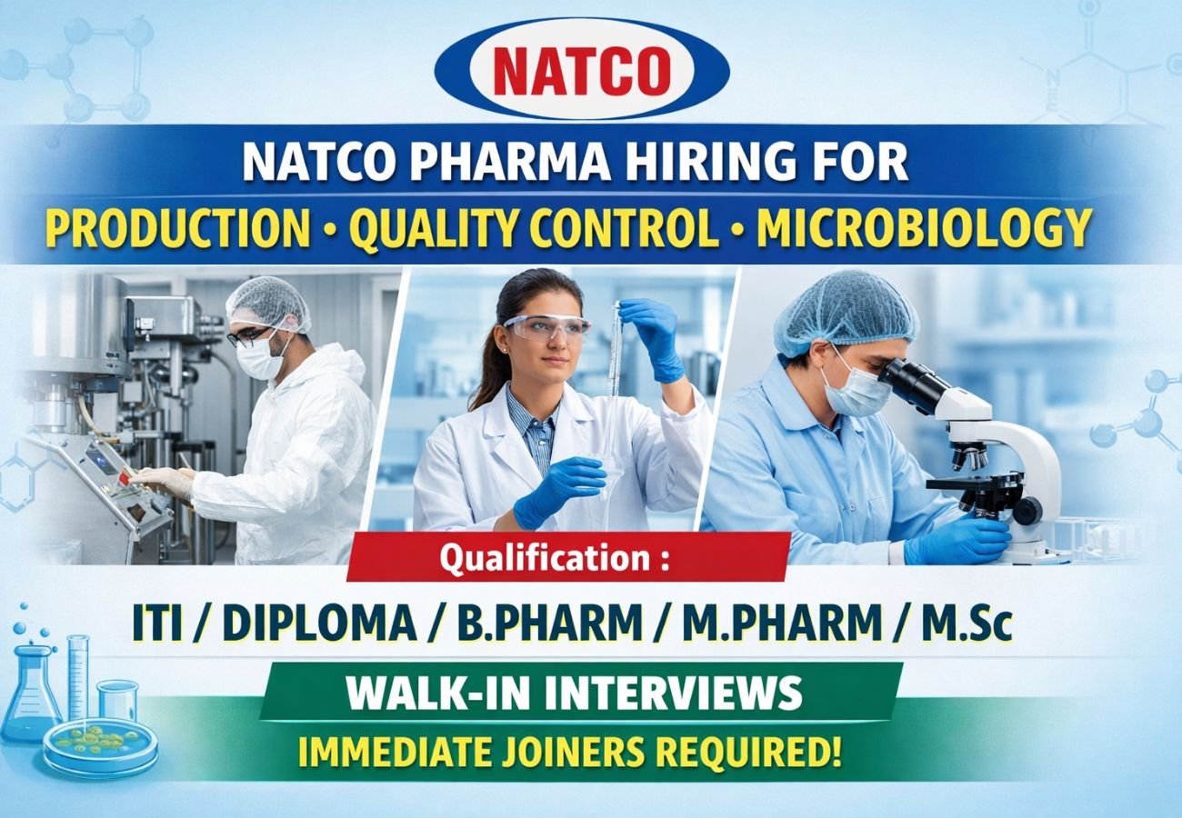 NATCO Pharma Hiring For Production, Quality Control, Microbiology