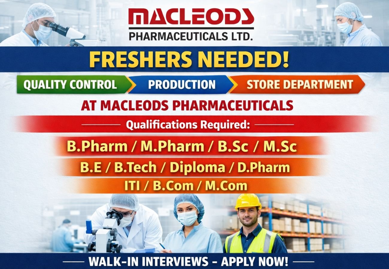 Freshers Needed In Quality Control / Production / Store Department At Macleods Pharmaceuticals