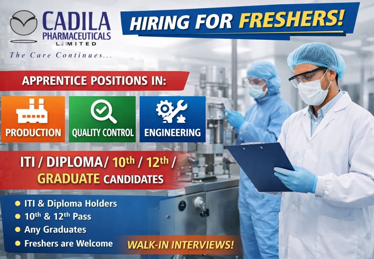 Cadila Pharmaceuticals Hiring For Freshers Apprentice
