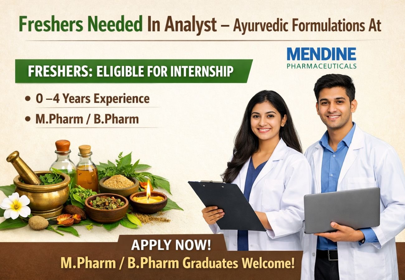 Freshers Needed In Analyst – Ayurvedic Formulations At Mendine Pharmaceuticals