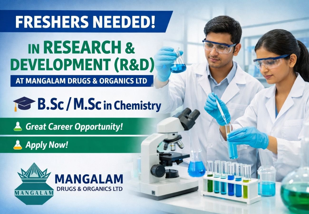 Freshers Needed In Research & Development (R&D) At Mangalam Drugs & Organics Ltd