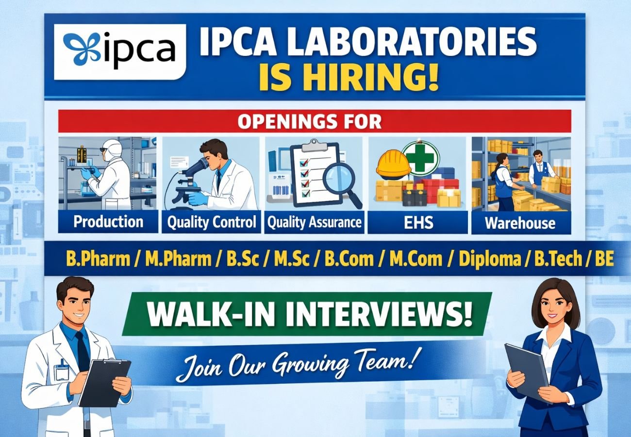 IPCA Laboratories Hiring For Production, Quality Control, Quality Assurance, EHS, Warehouse
