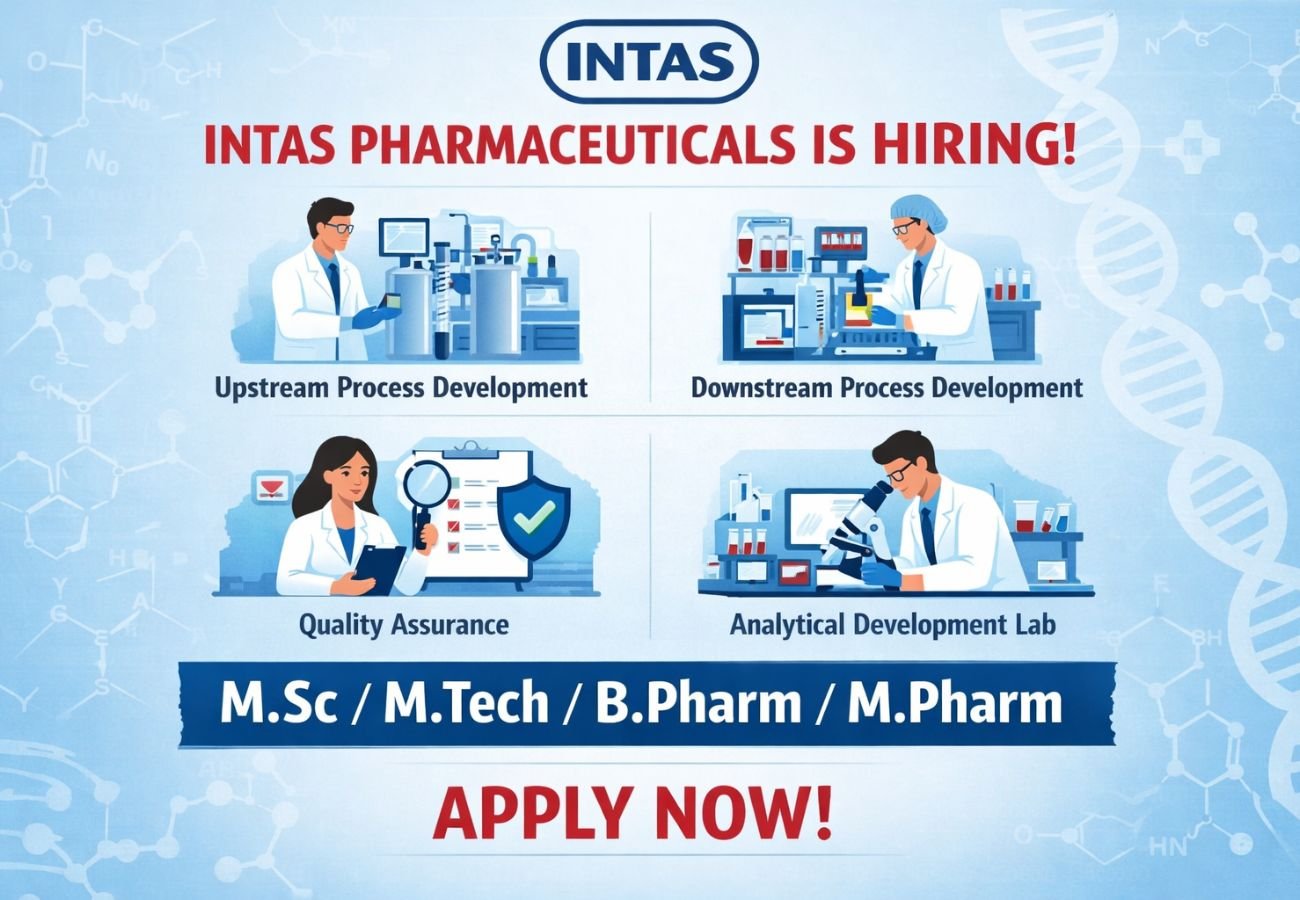 Intas Pharmaceuticals Hiring For Upstream Process Development / Downstream Process Development / Quality Assurance / Analytical Development Lab