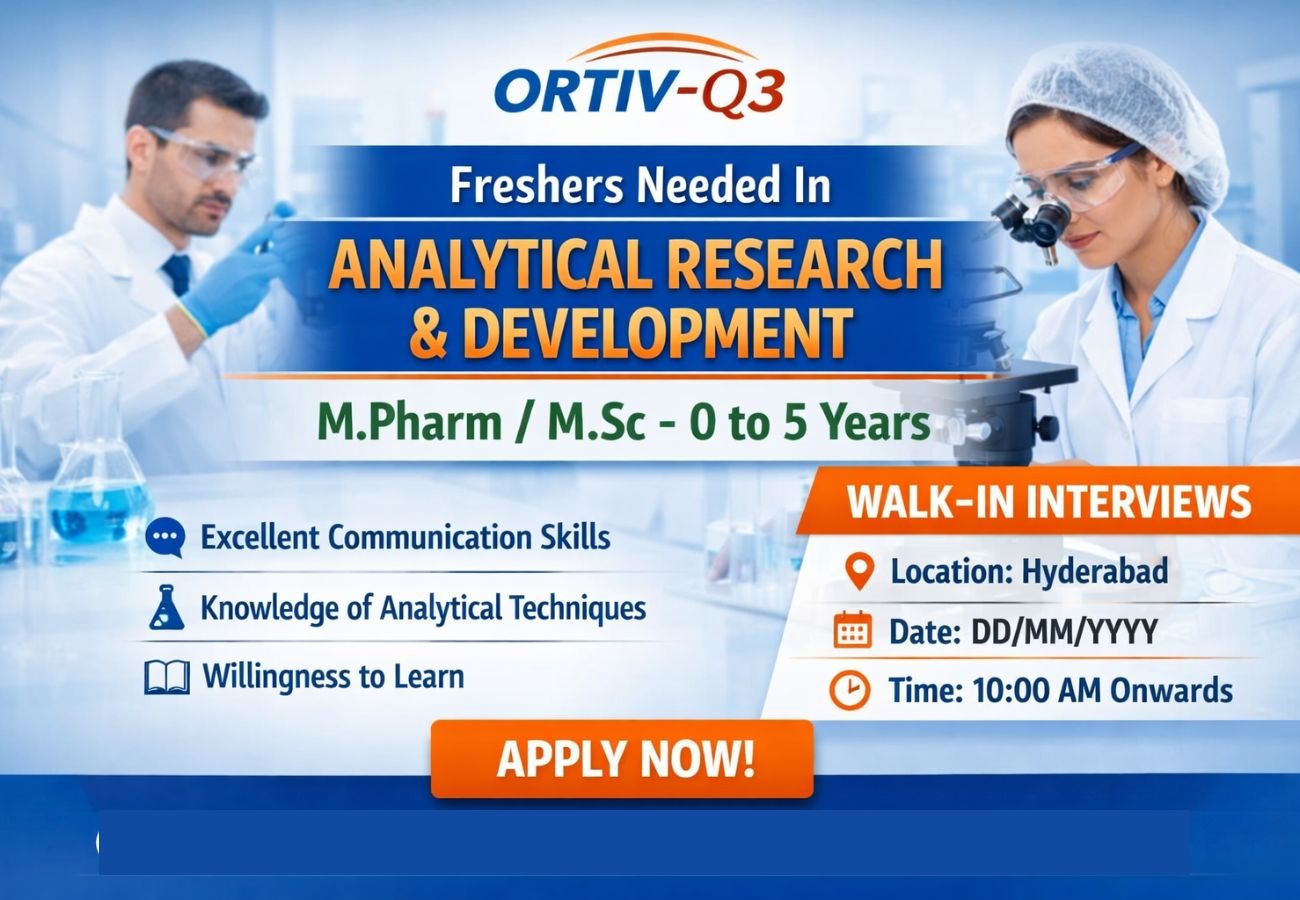 Freshers Needed In Analytical Research & Development At Ortiv-Q3