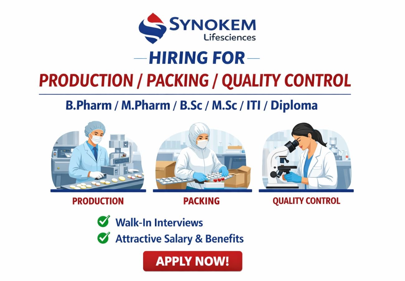 Synokem Lifesciences Hiring For Production / Packing / Quality Control