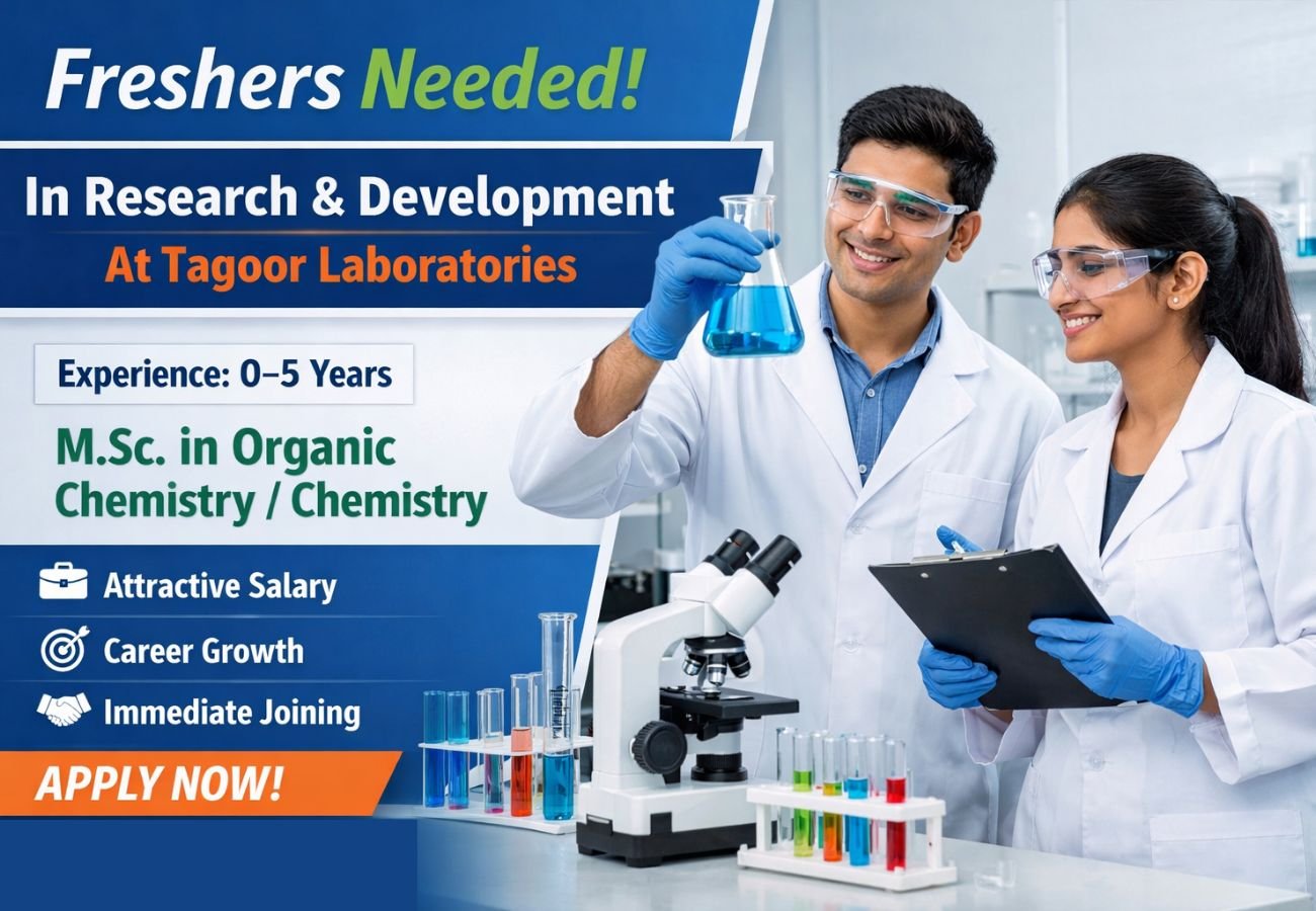 Freshers Needed In Research & Development At Tagoor Laboratories