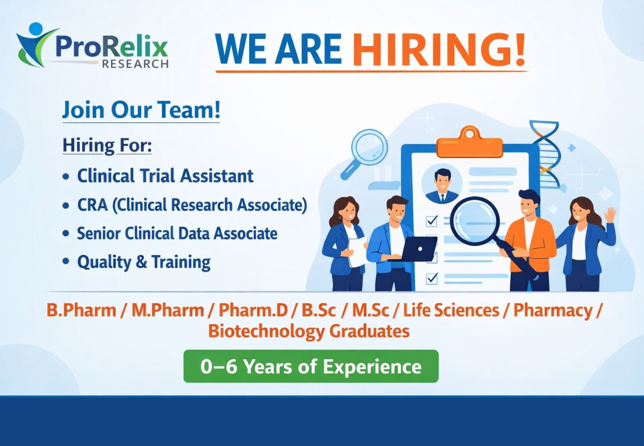 ProRelix Research Hiring For Clinical Trial Assistant, CRA, Senior Clinical Data Associate, Quality & Training