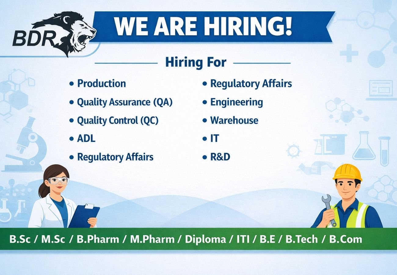 BDR Pharmaceuticals Hiring For Production, QA, QC, ADL, Regulatory Affairs, Engineering, Warehouse, IT, and R&D