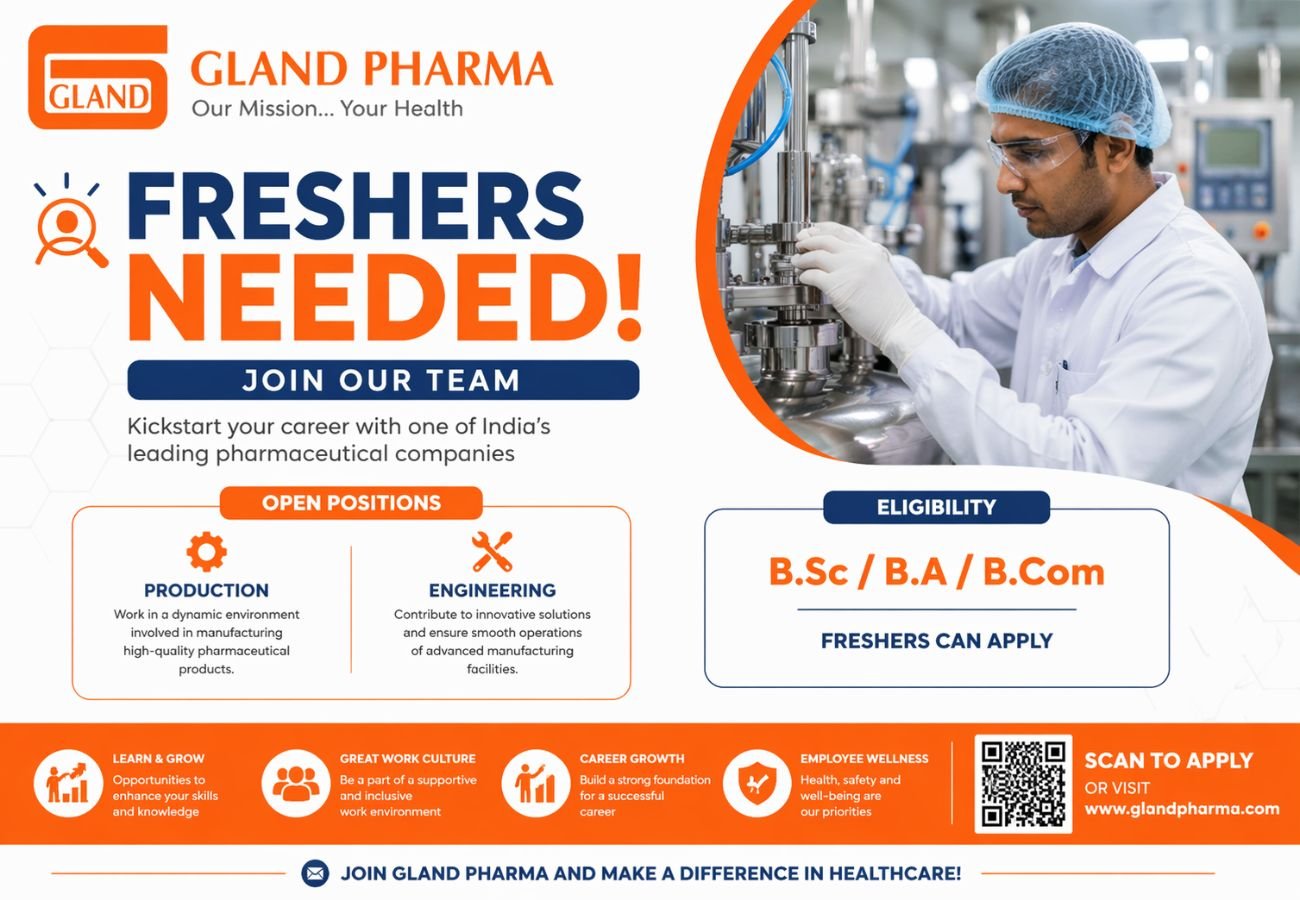 Freshers Needed In Production & Engineering At Gland Pharma