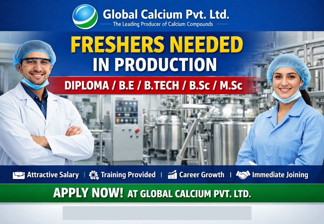 Freshers Needed In Production At Global Calcium Pvt. Ltd
