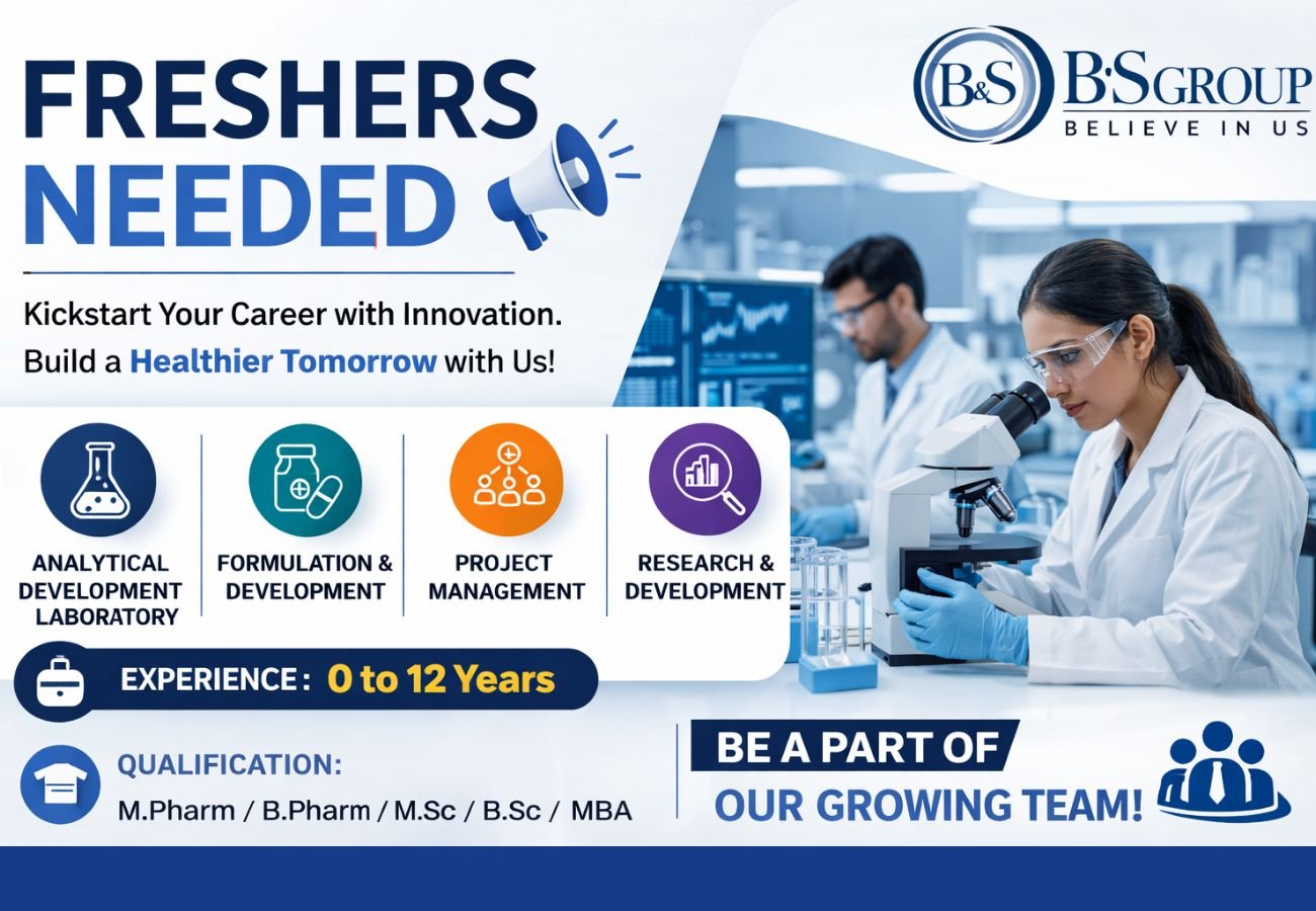 Freshers Needed In F&D / ADL / Research & Development At B&S Group
