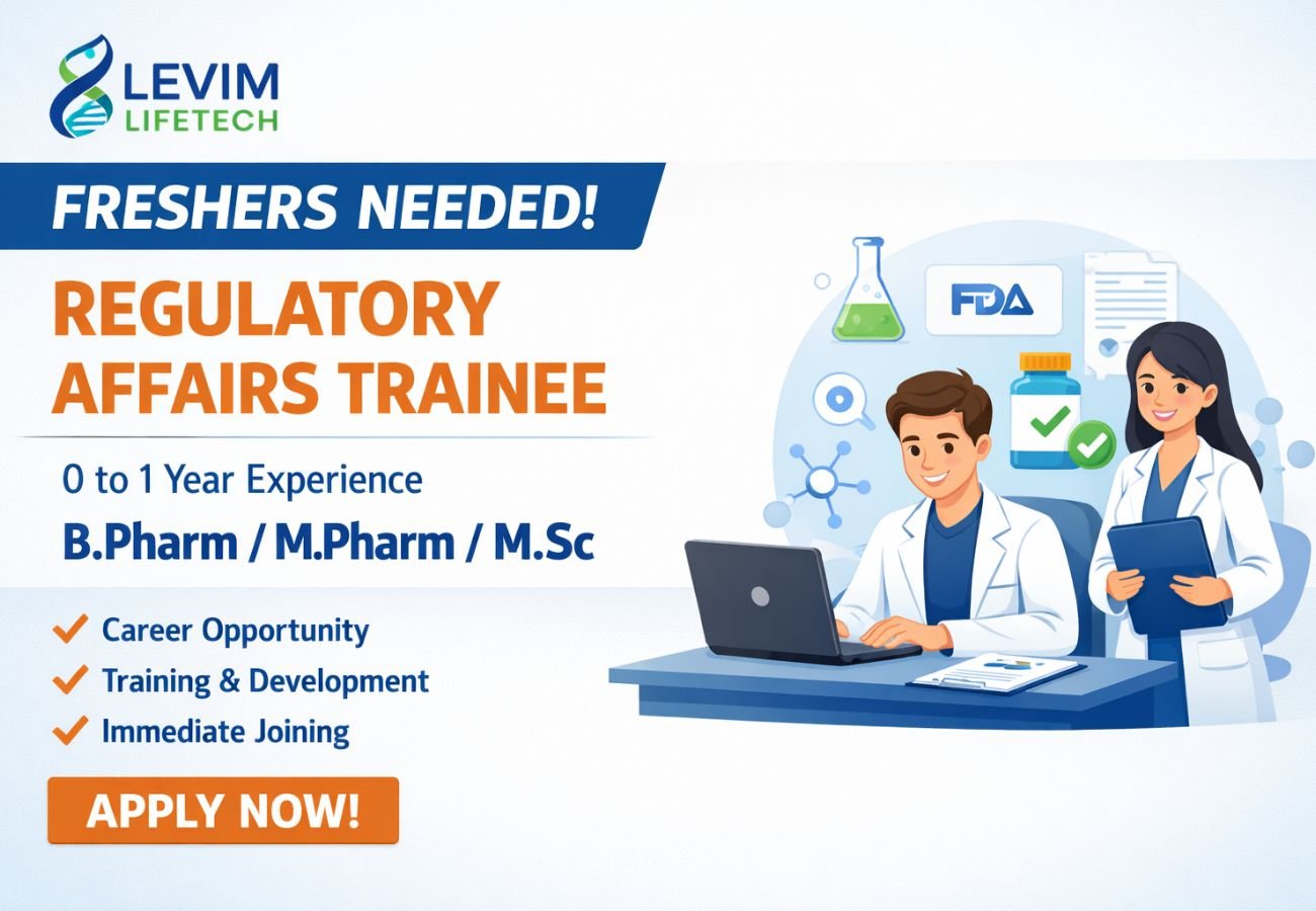 Freshers Needed In Regulatory Affairs Trainee At Levim Lifetech