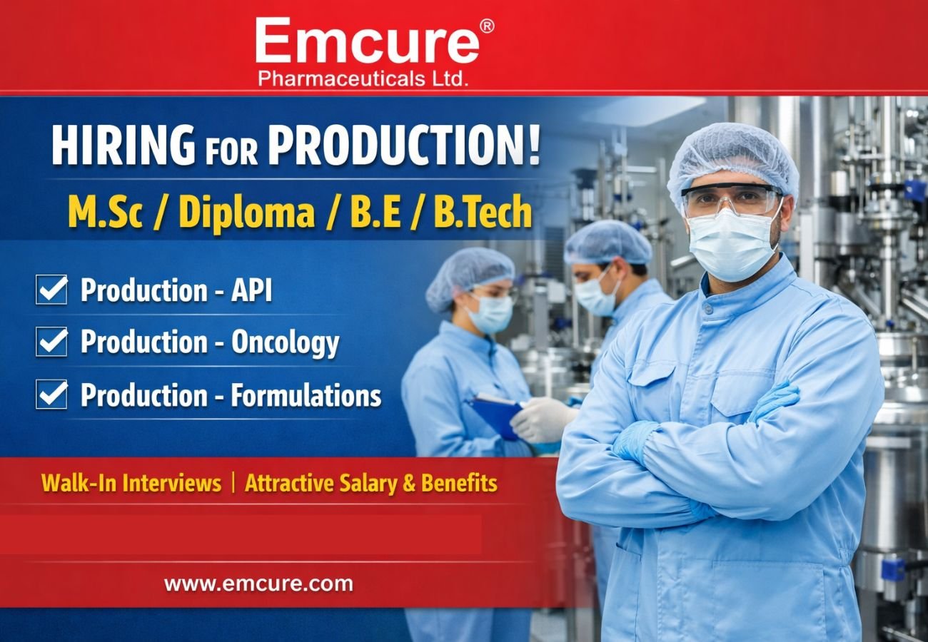 Emcure Pharmaceuticals Hiring For Production