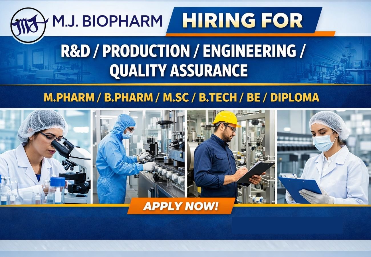 M.J. Biopharm Hiring For R&D / Production / Engineering / Quality Assurance