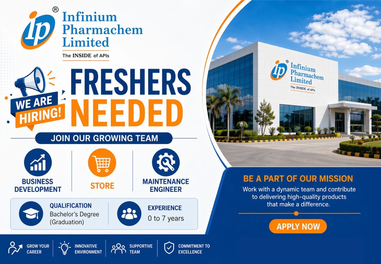 Freshers Needed In Business Development / Store / Maintenance Engineer At Infinium Pharmachem Limited
