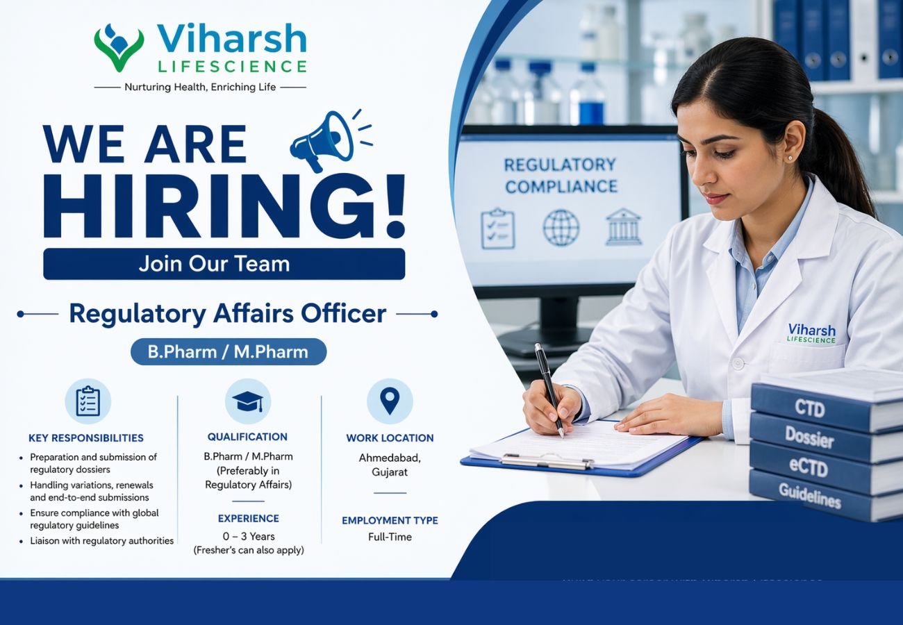 Viharsh Lifescience Hiring For Regulatory Affairs Officer