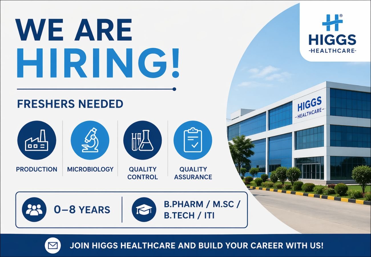 Freshers Needed In Production / Microbiology / Quality Control / Quality Assurance At Higgs Healthcare