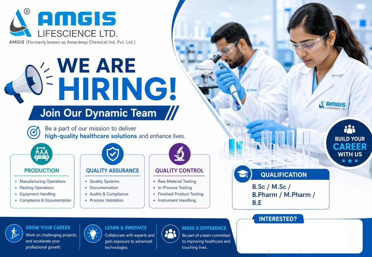 Amgis Lifescience Hiring For Production / Quality Assurance / Quality Control