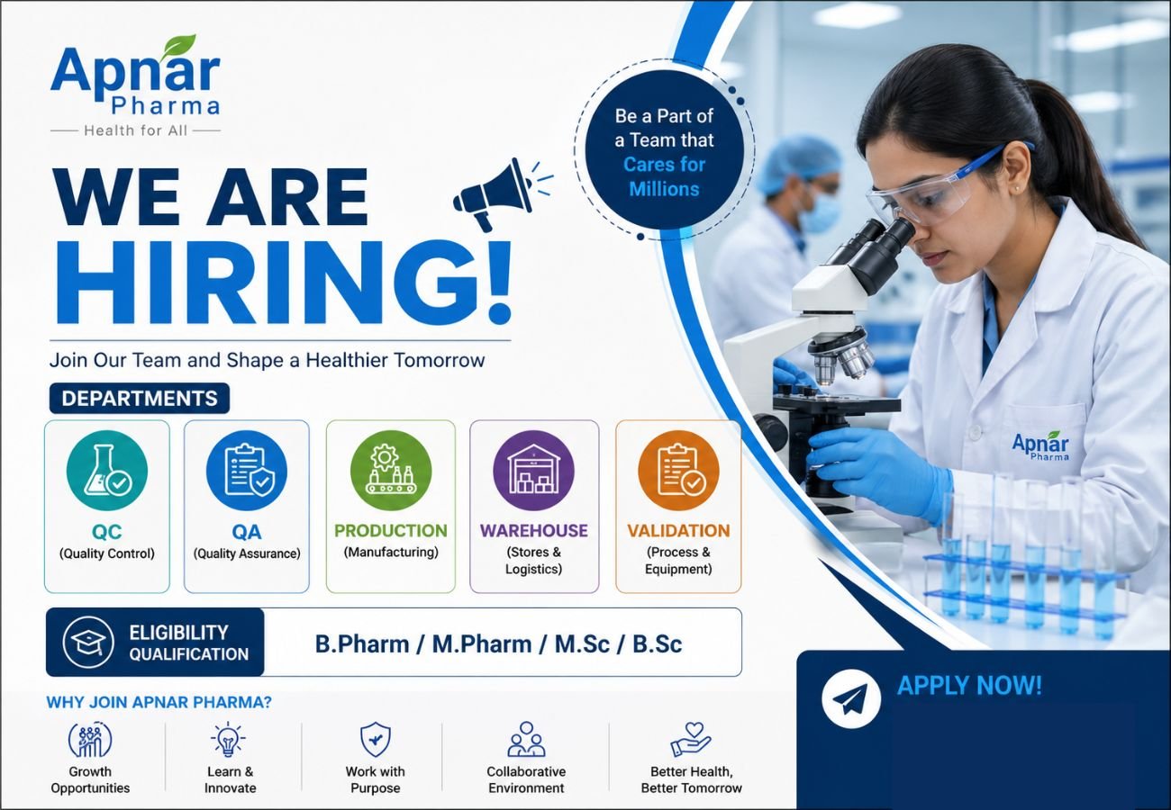 Apnar Pharma Hiring For QC, QA, Production, Warehouse, and Validation