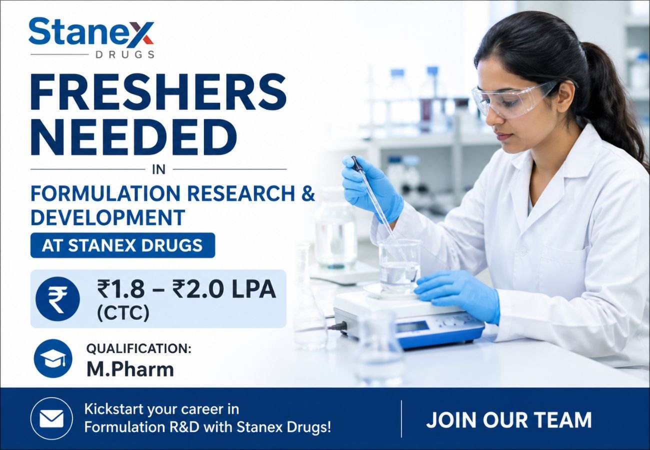 Freshers Needed In Formulation Research & Development At Stanex Drugs