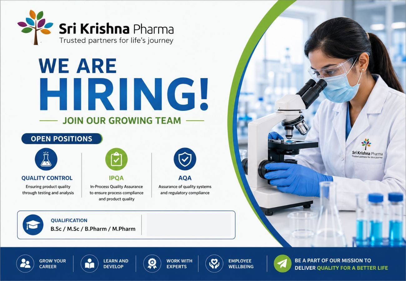 Sri Krishna Pharma Hiring For Quality Control, IPQA, and AQA
