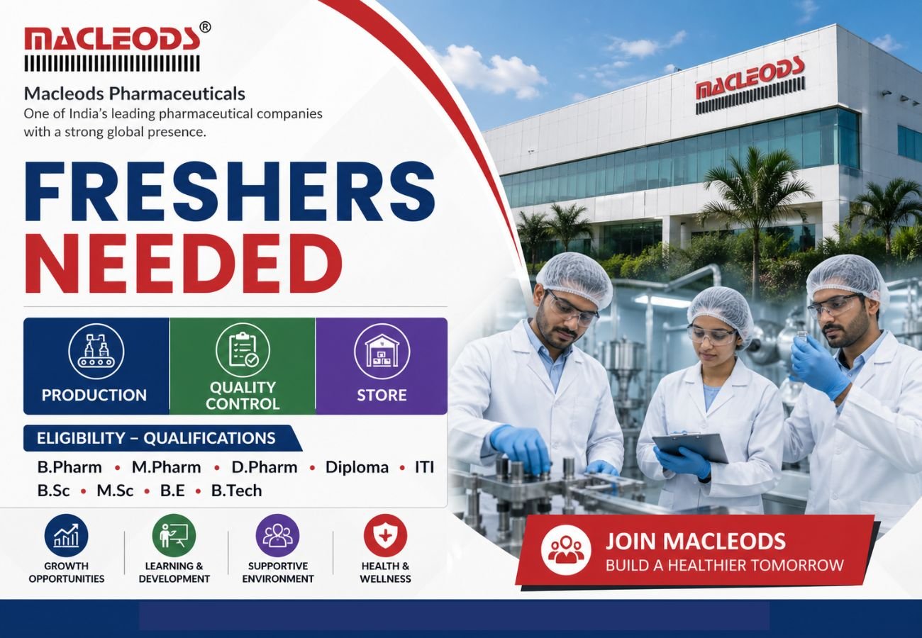 Freshers Needed In Production / Quality Control / Store At Macleods Pharmaceuticals