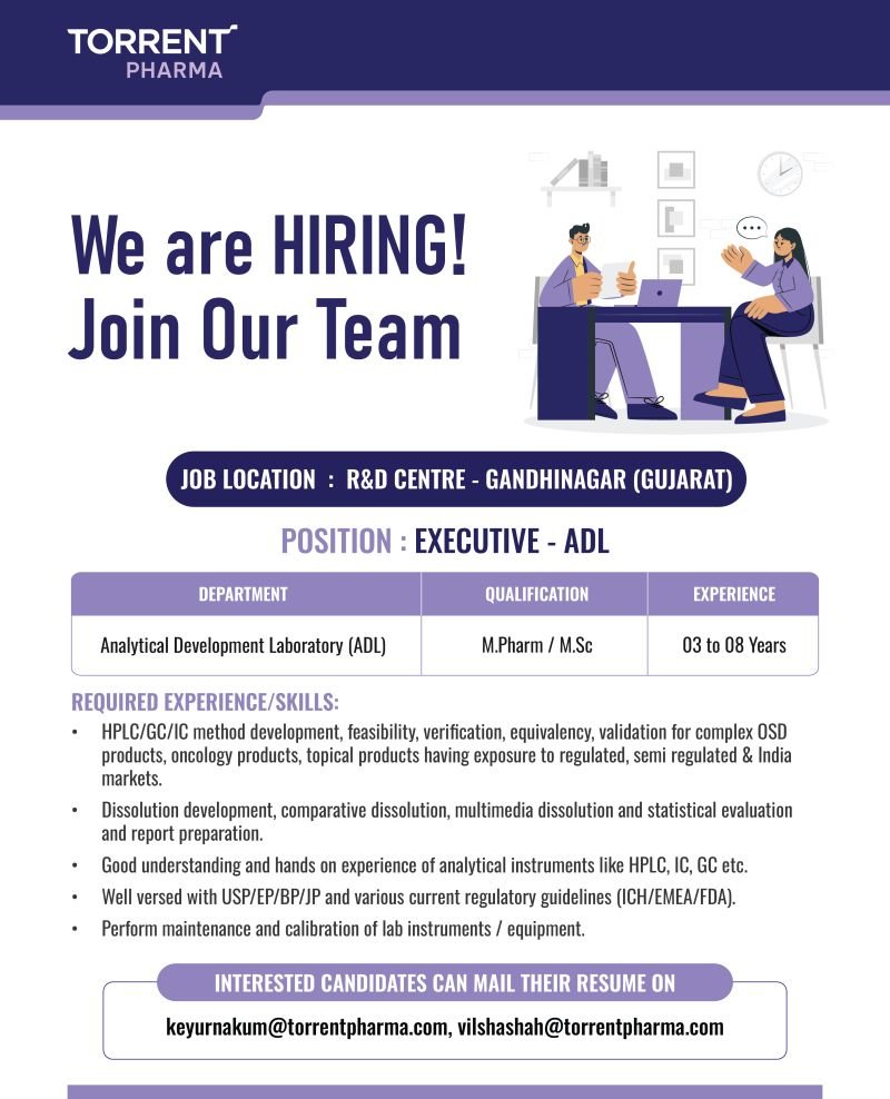 Torrent Pharma Hiring For Analytical Development Laboratory