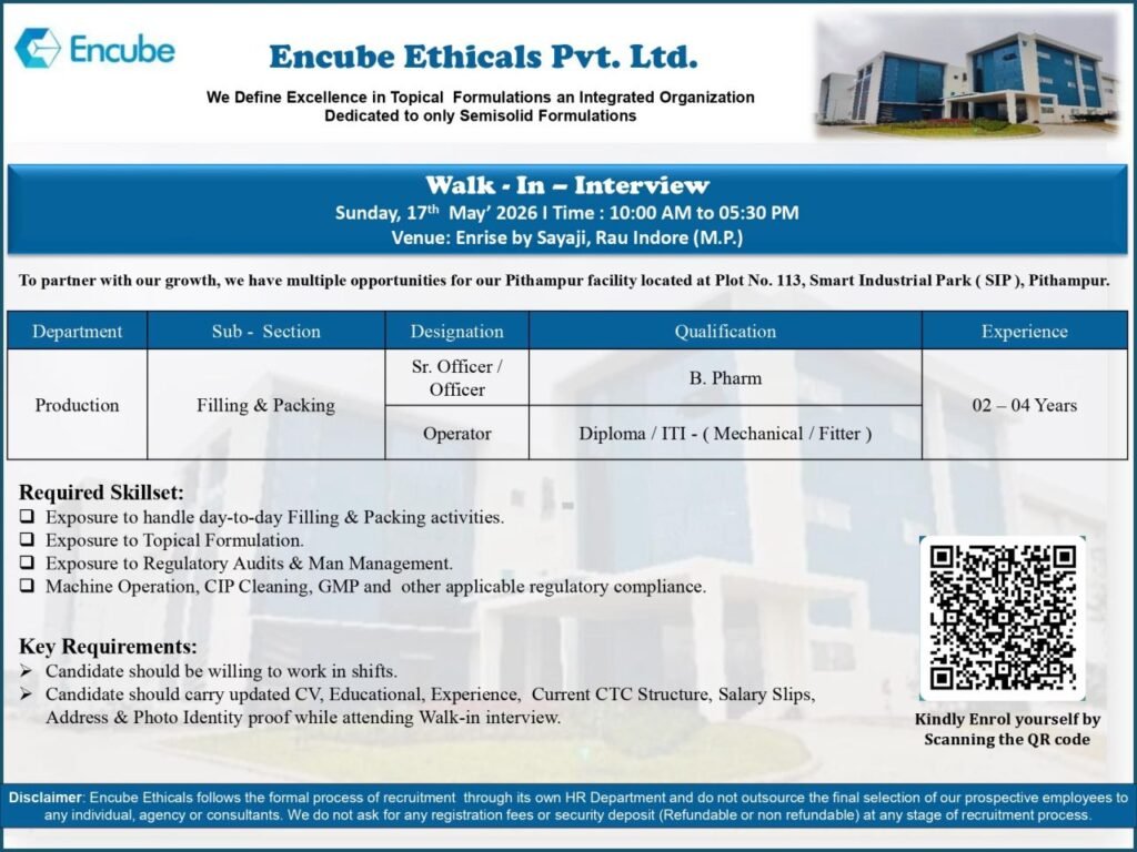 Encube Ethicals Hiring For Production – Filling & Packing