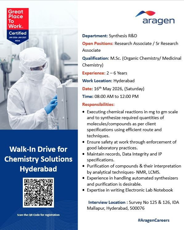 Aragen Hiring For Synthesis R&D