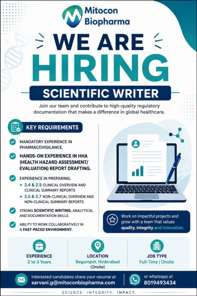 Mitocon Biopharma Hiring For Scientific Writer