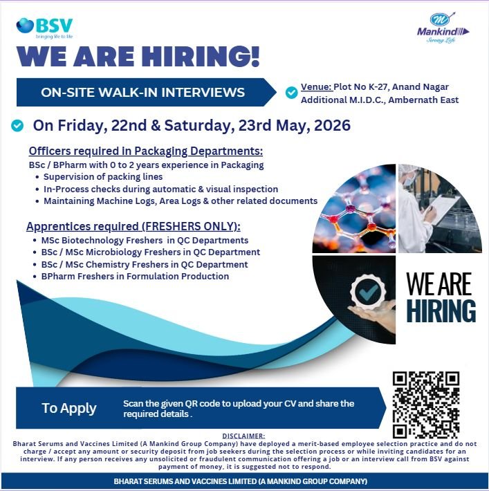 Freshers Needed In Packaging, QC, Formulation Production At BSV Group Freshers Needed In Packaging, QC, Formulation Production At BSV Group