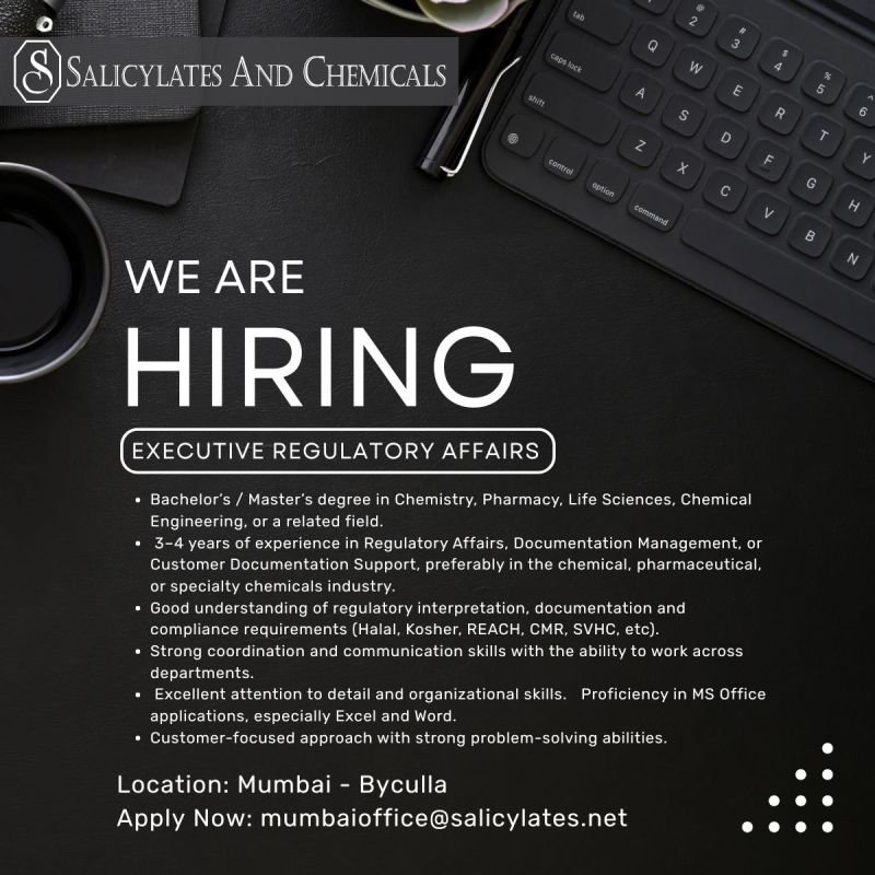 Salicylates & Chemicals Hiring For Regulatory Affairs