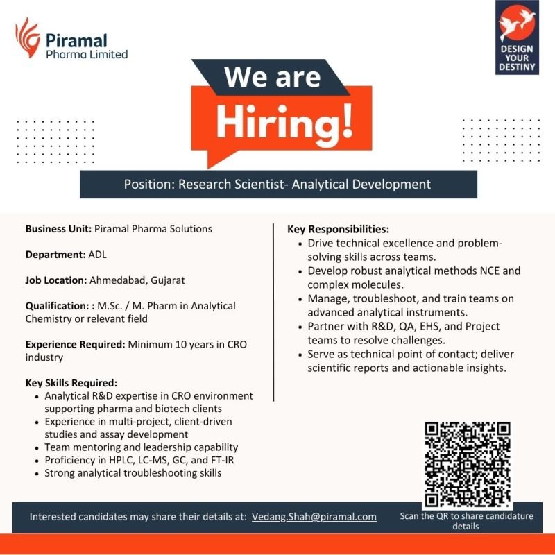 Piramal Pharma Hiring For Research Scientist – Analytical Development Piramal Pharma Hiring For Research Scientist – Analytical Development
