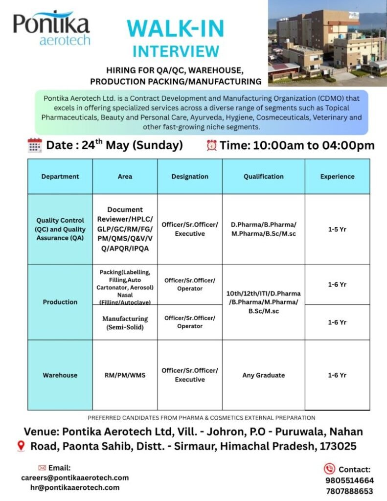Pontika Aerotech Hiring For Quality Assurance / Quality Control / Packing / Production / Manufacturing / Warehouse Pontika Aerotech Hiring For Quality Assurance / Quality Control / Packing / Production / Manufacturing / Warehouse