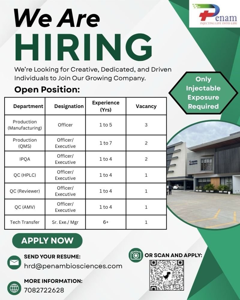 Penam Biosciences Hiring For Production, Quality Control, IPQA, QMS, and Tech Transfer Penam Biosciences Hiring For Production, Quality Control, IPQA, QMS, and Tech Transfer